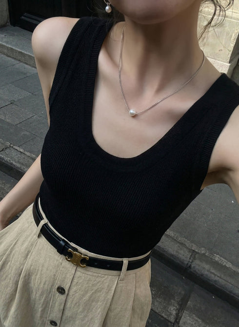 Black knit-paneled A-line maxi dress
